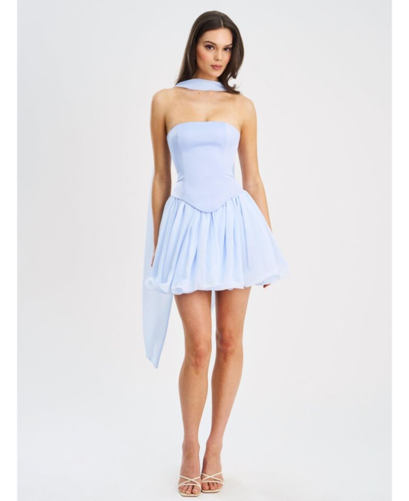 Women's Valentina Baby Blue Boned Curve Edge Peplum Mini Dress