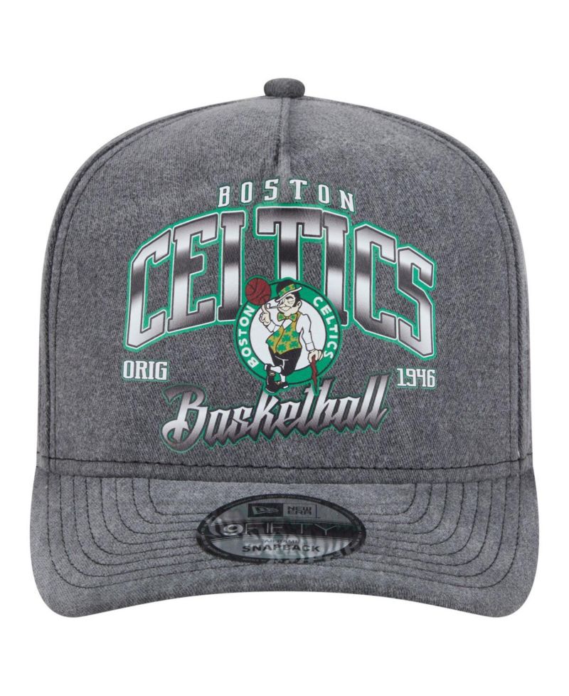Men's Charcoal Boston Celtics Throwback Washed Pre-Curved 9FIFTY Snapback Hat