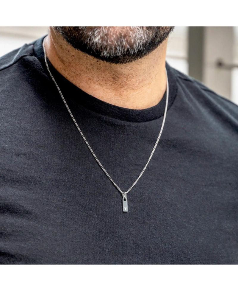 Men's Initial Tag Necklace - Silver with Micro Cuban Chain