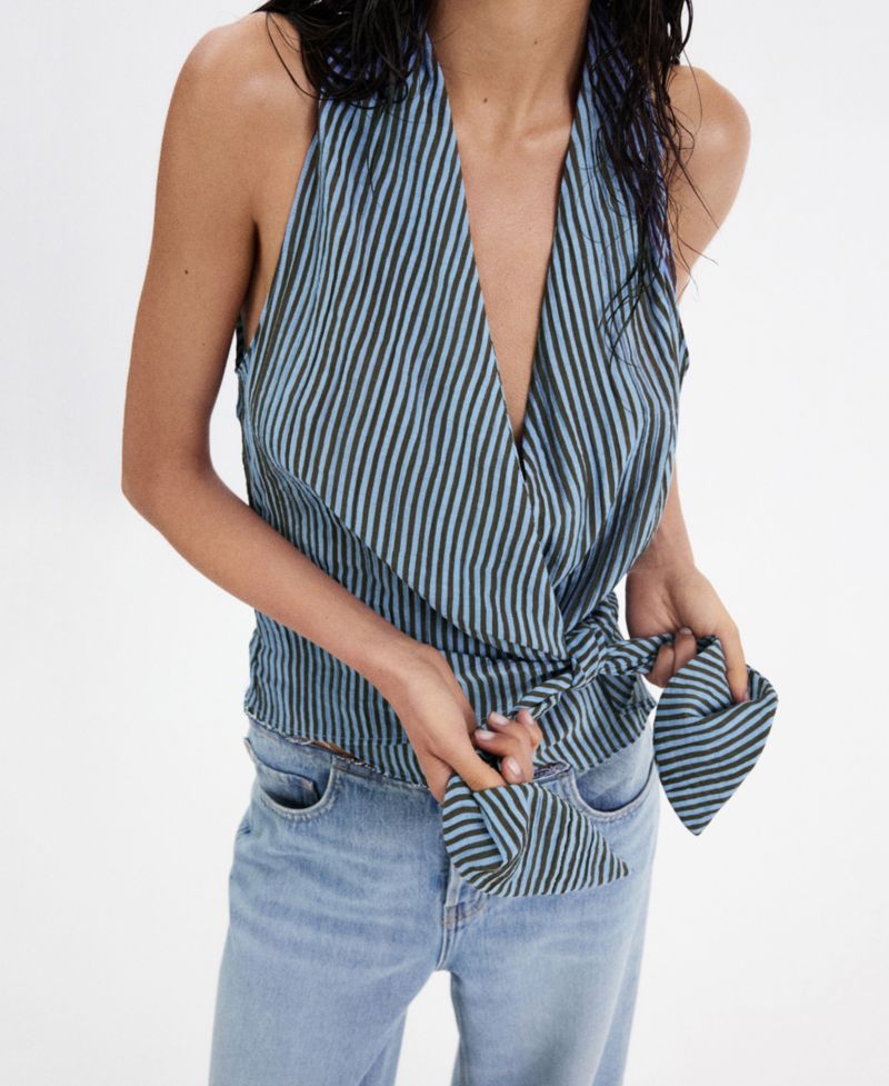 Women's Striped Wrap Blouse, V-Neck