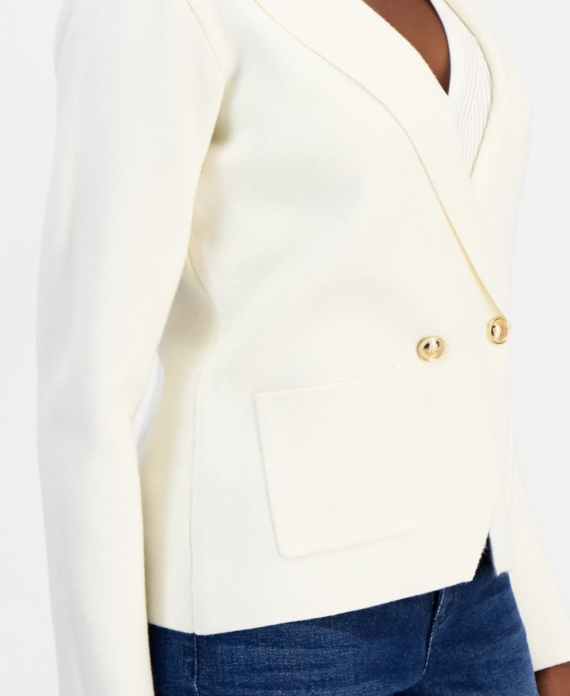 Petite Double-Breasted Patch Pocket Sweater