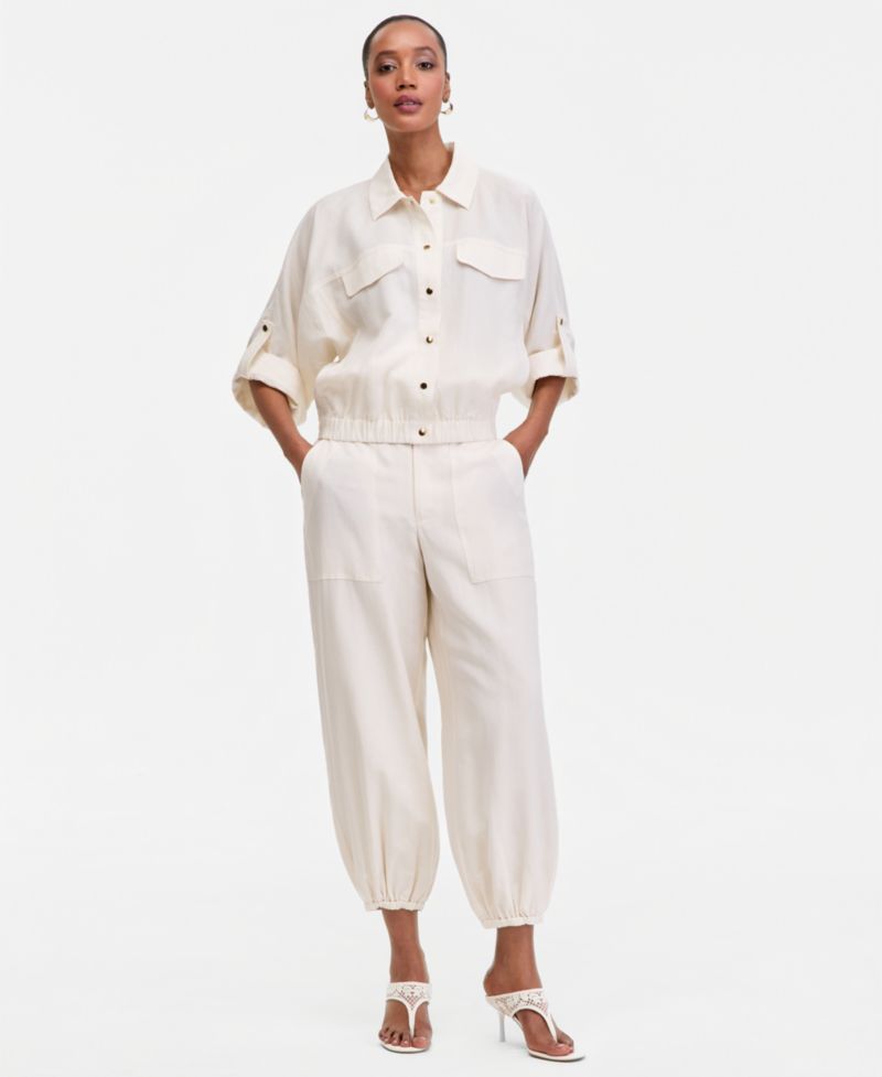 Women's Linen-Blend 3/4-Sleeve Shirt Jacket