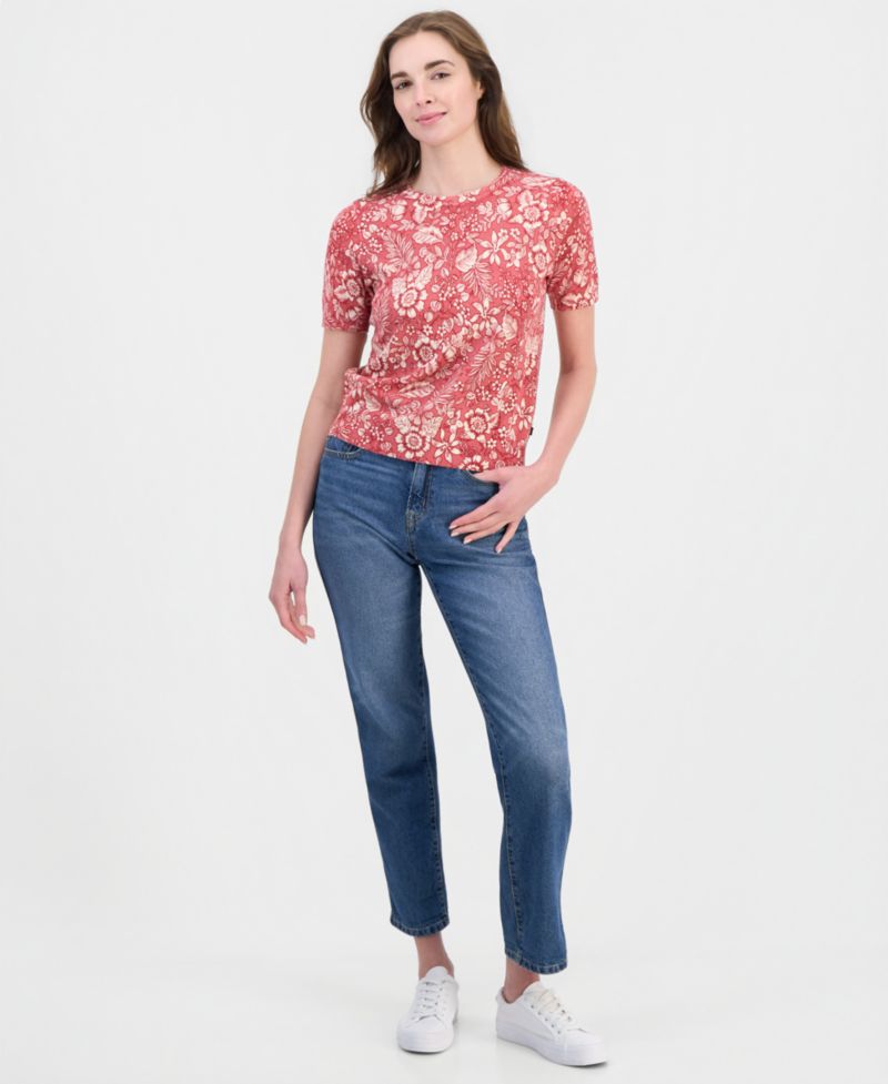 Women's Cotton Short-Sleeve Floral Sweater