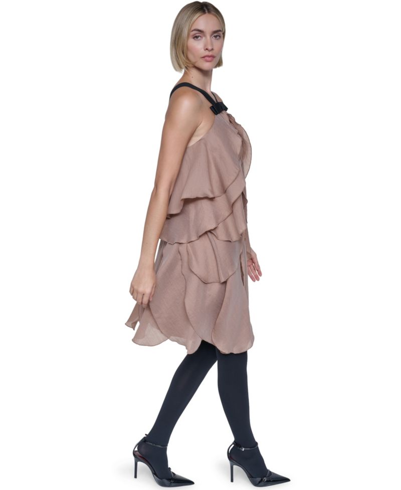 Women's Halter Tiered-Ruffle Short Petal Dress with Bow