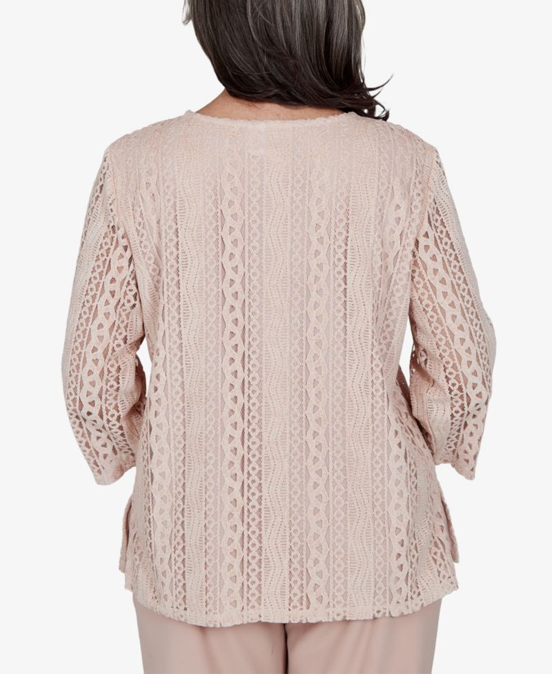 Petite 3/4-Sleeve Lace Knit Blouse