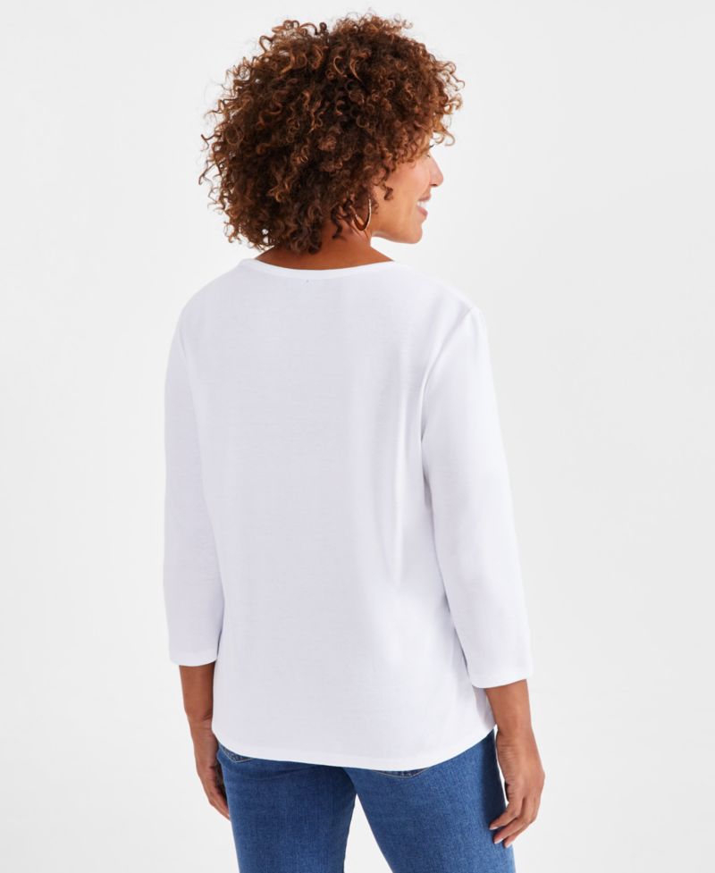Petite V-Neck 3/4-Sleeve T-Shirt