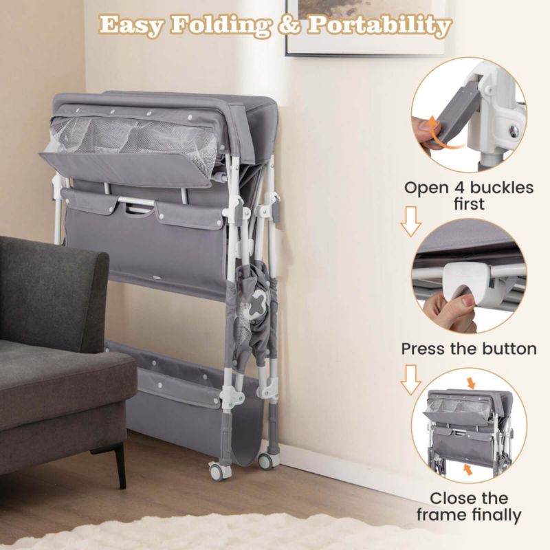 Portable Baby Changing Table with Wheels Adjustable Height Large Storage Rack
