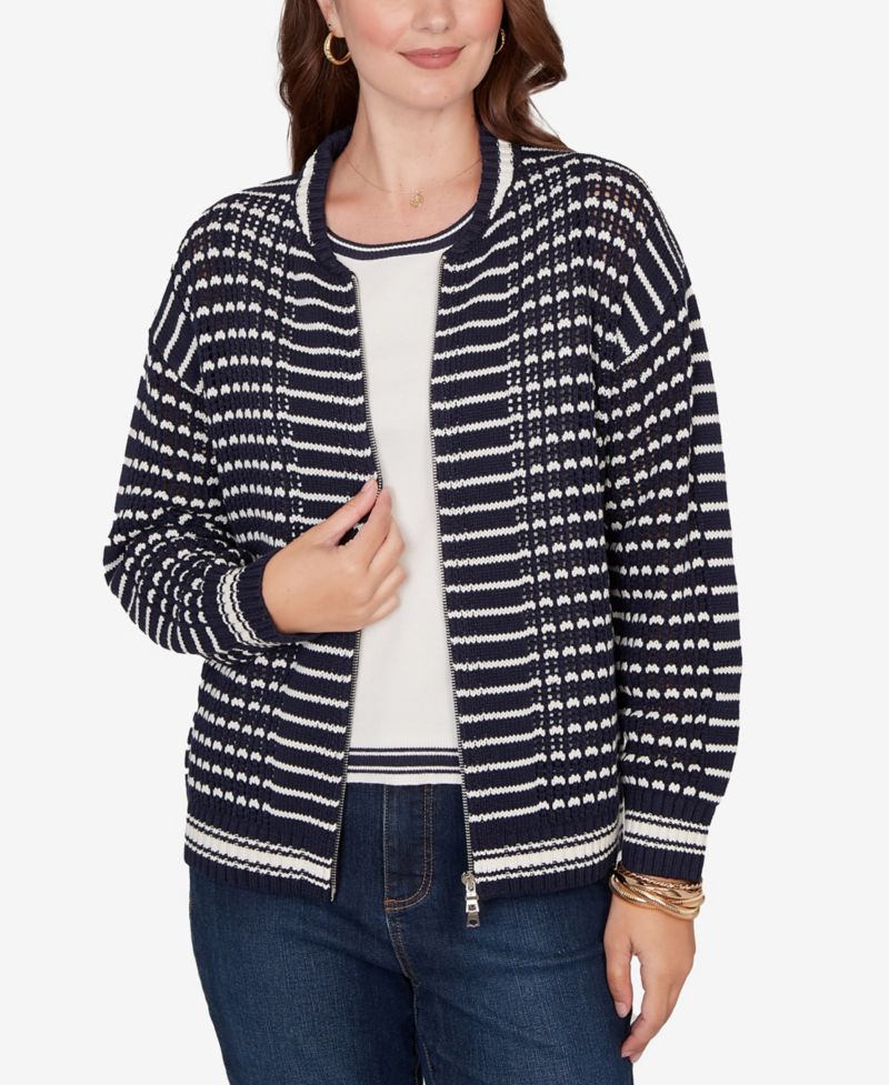Petite Mesh Stitch Zip Sweater Jacket