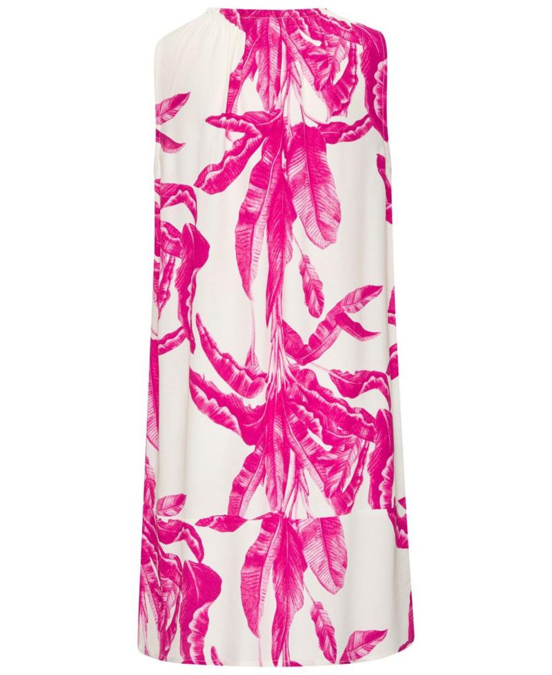 Women's Viscose Tropical Print Ruffle-Trim Shift Short Dress