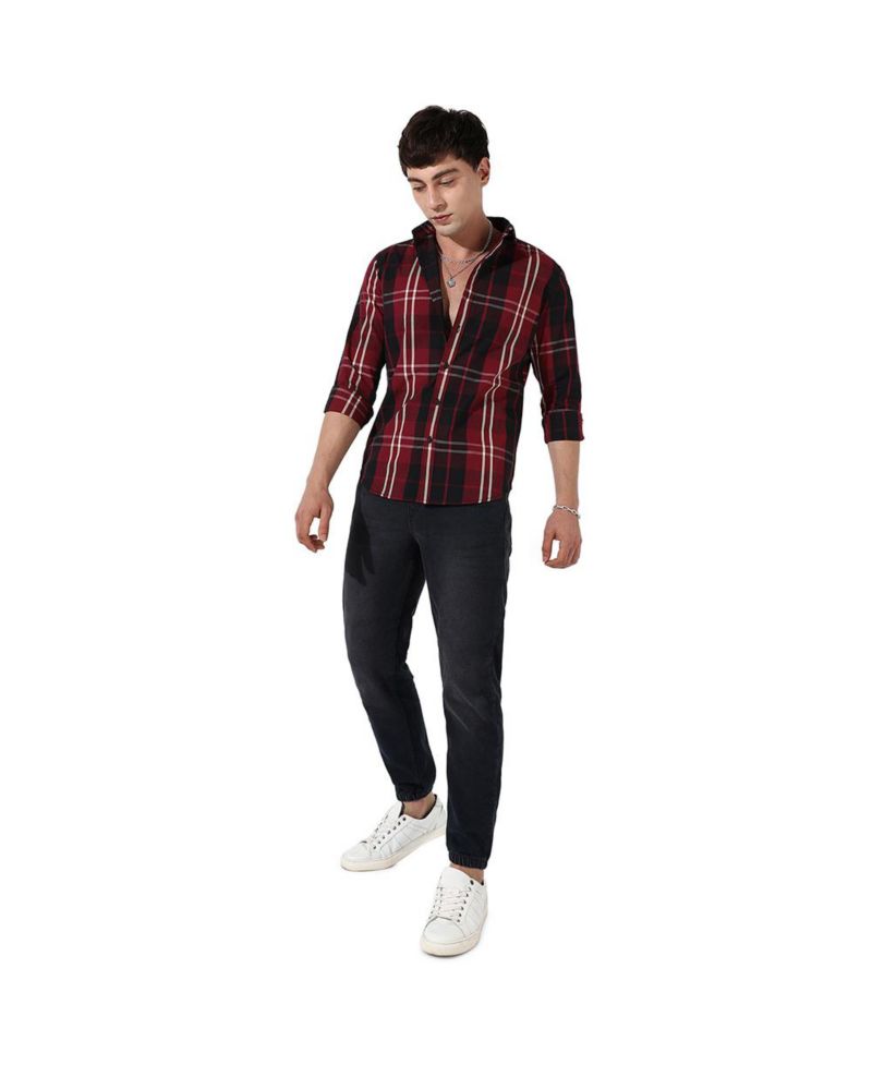 Men's Plaid Red Cotton Shirt