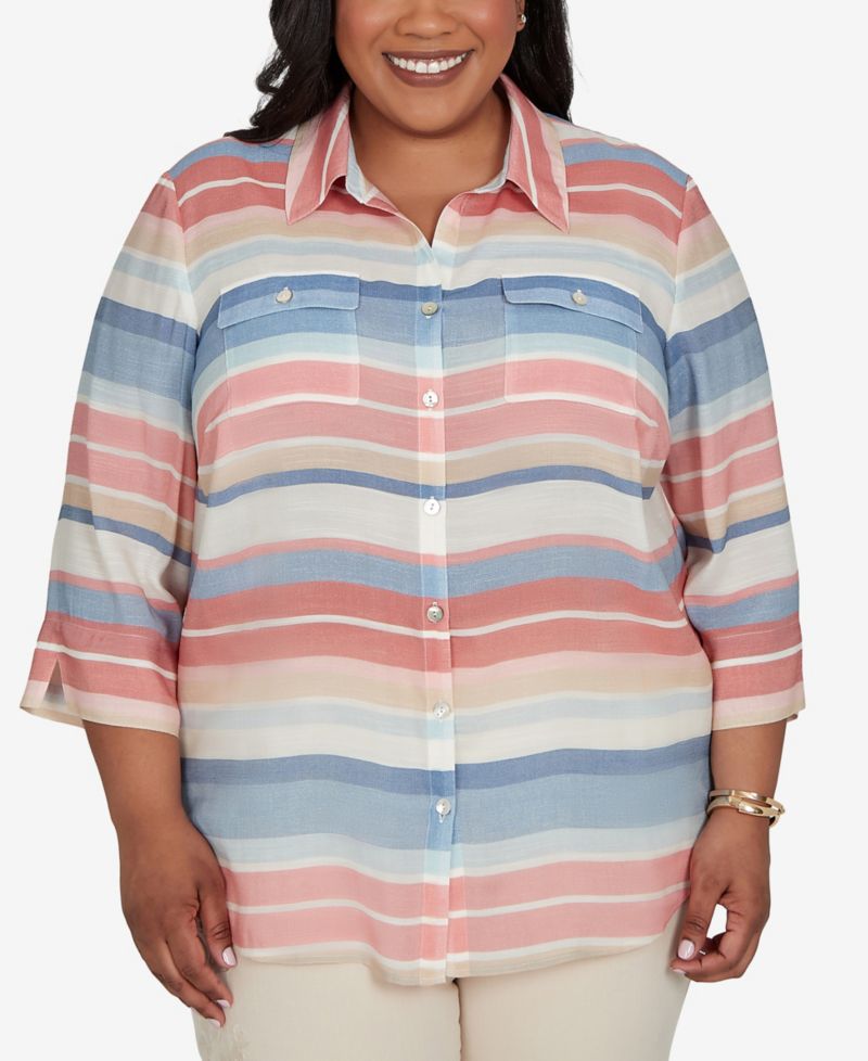 Plus Size Camden Market Colorful Stripes Button-Front Top