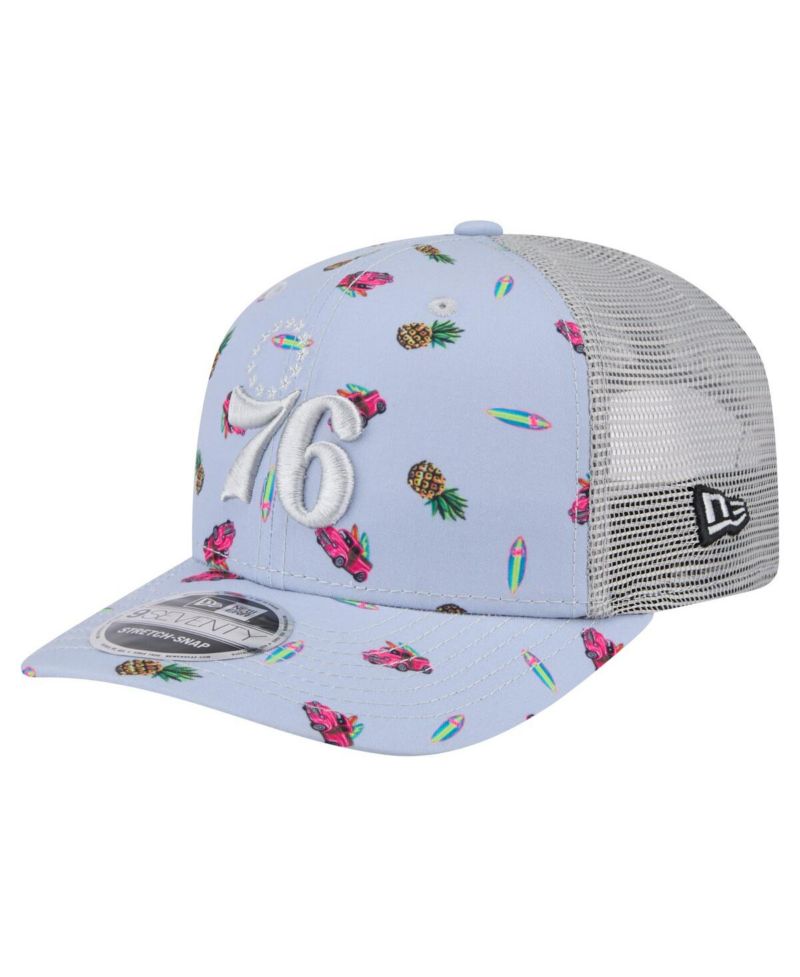 Men's Light Blue/Gray Philadelphia 76ers Adventure Aloha Pattern 9SEVENTY Stretch-Snap Hat