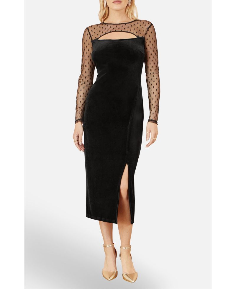 Women's Velvet With Slash Neckline Midi Dress