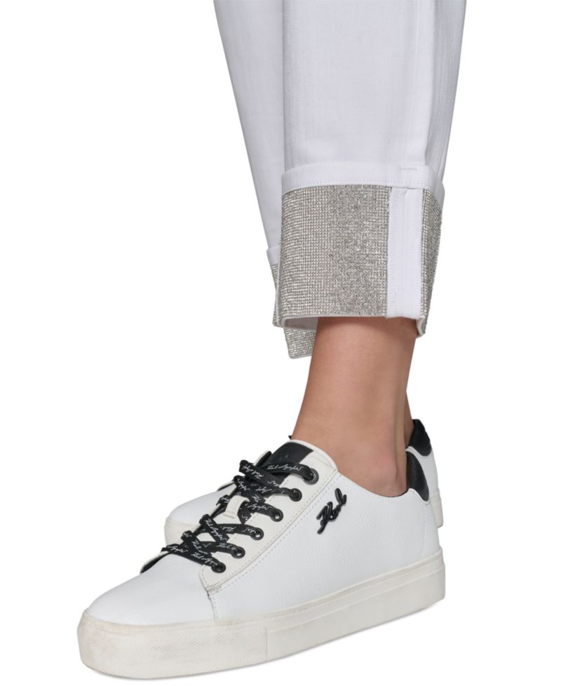 Women's High-Rise Crystal-Cuff Jeans