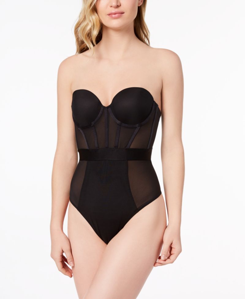 Women's Sheers Strapless Mesh-Panel Thong Bodysuit DK6008