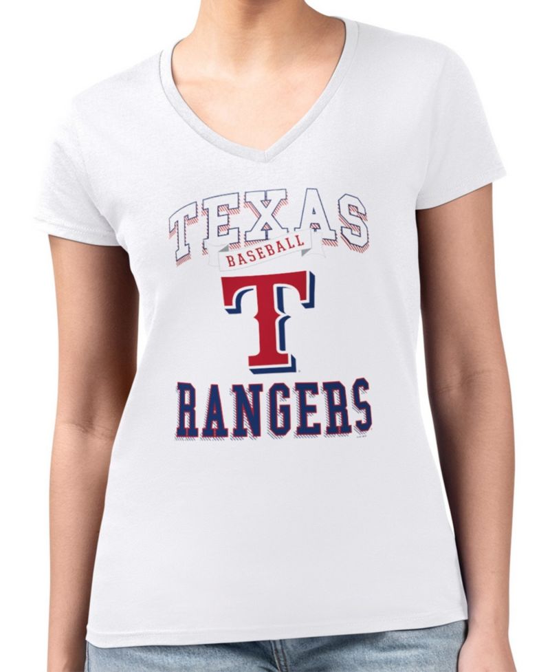 Women's White Texas Rangers Super-Slim Fit Lightweight Team Logo Graphic V-Neck T-Shirt
