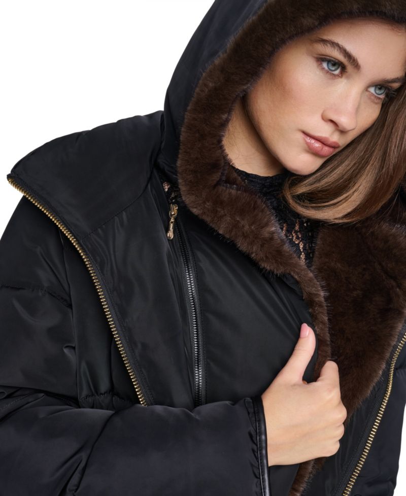 Women's Faux Fur Bibbed Hooded Puffer