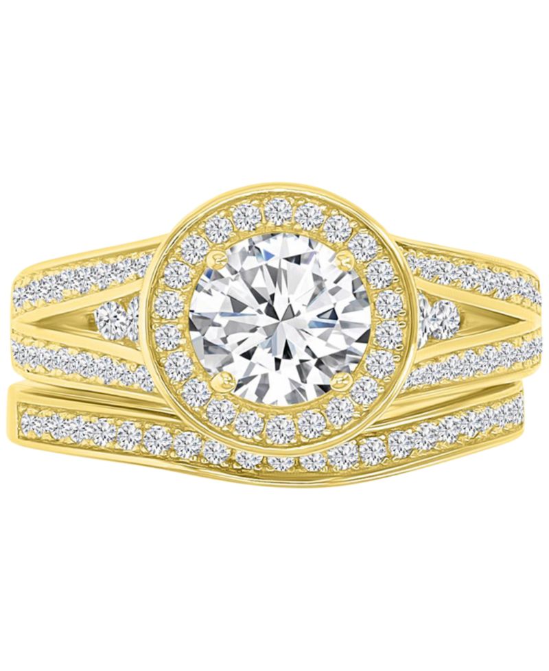 Cubic Zirconia Halo Tapered Split Shank Bridal Set