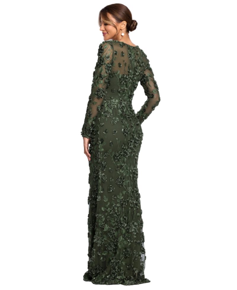Women's Long Sleeve Rose Flower Dress