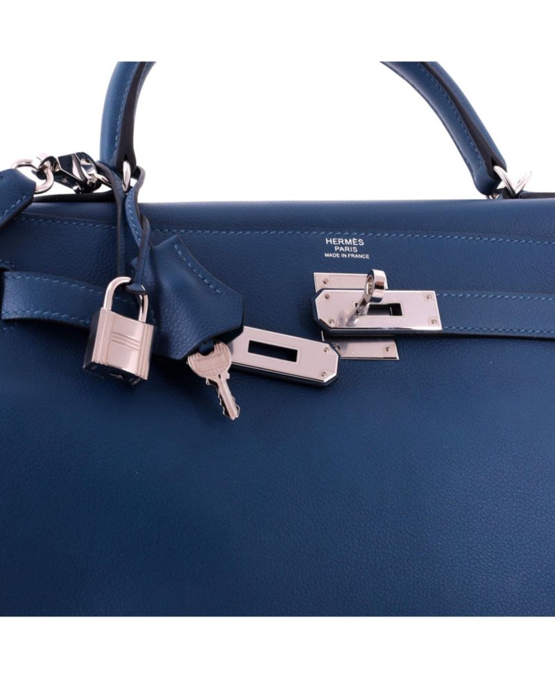 Pre-Owned HERMES Pre-Owned Hermes Kelly 32 Handbag Verso Evercolor with Palladium Hardware