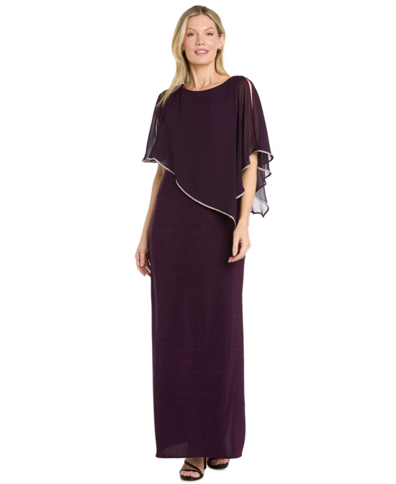 Petite Scoop Neck Rhinestone Poncho Gown