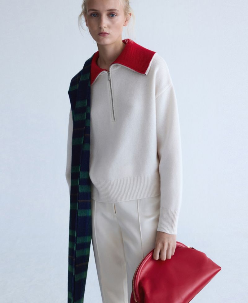 Women's Selection Contrast Collar Wool-Cashmere Blend Sweater