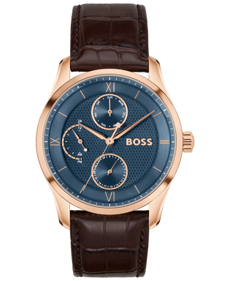 Men's Principle Master Quartz Multifunction Brown Calfskin Watch, 41mm