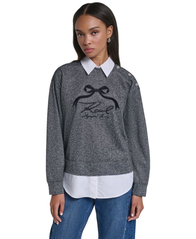 Women's Collared Oversized Logo-Bow Sweatshirt