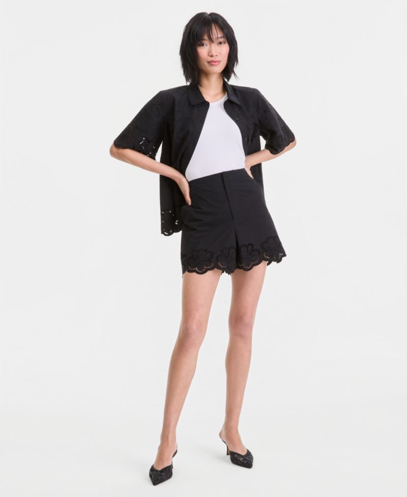 Women's Cotton Eyelet Tie-Waist Blouse