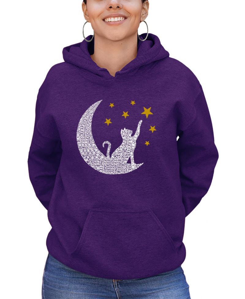 Women's Word Art Cat Moon Hooded Sweatshirt