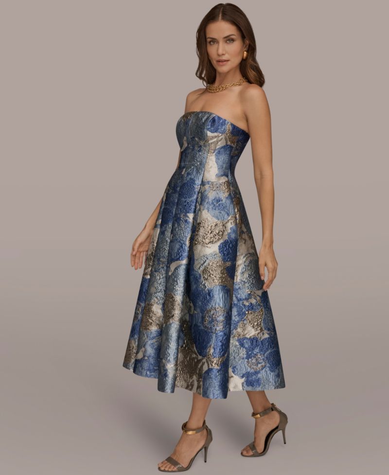 Women's Strapless Floral Midi Cocktail Dress