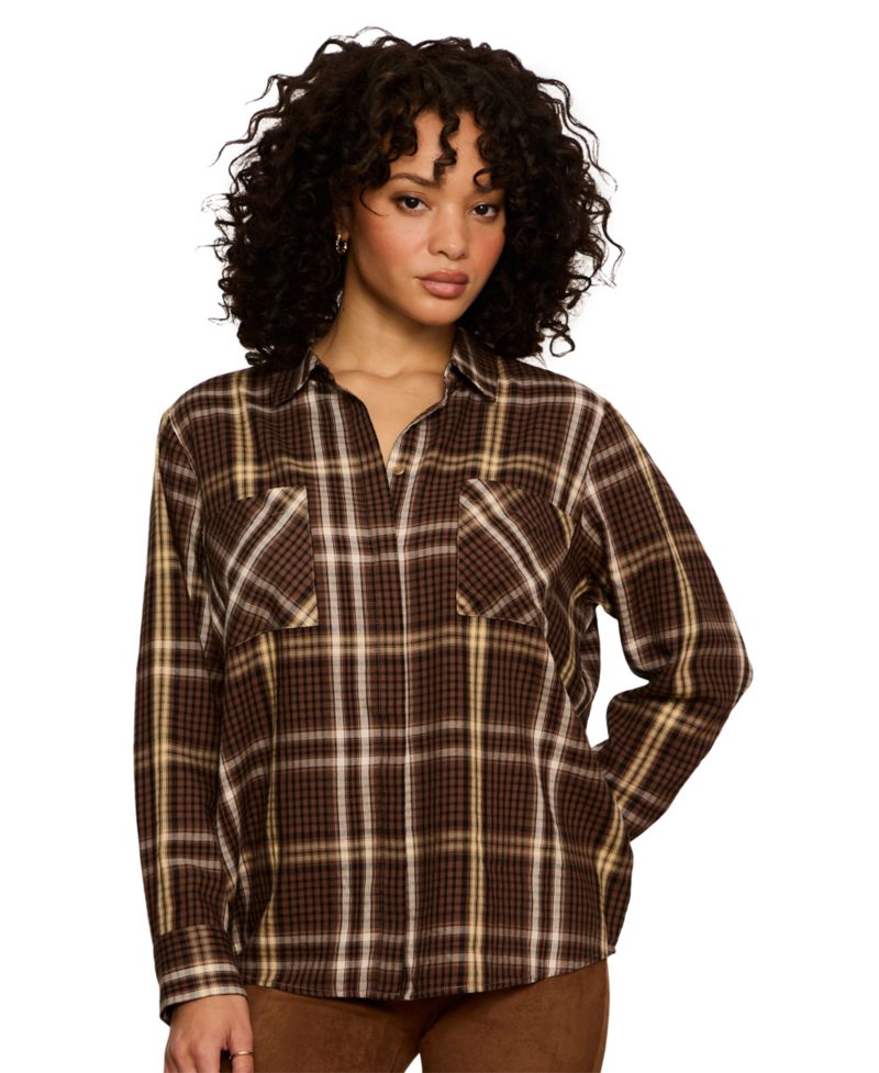 Petite City Plaid Long-Sleeve Button-Up Shirt