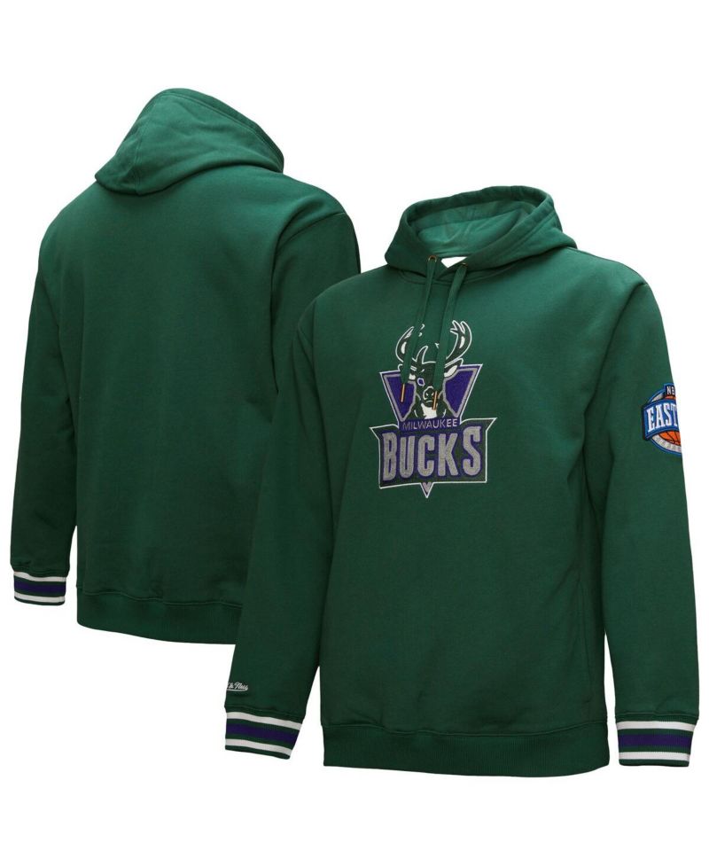 Men's Hunter Green Milwaukee Bucks Hardwood Classics Chainstitch Vintage Heavyweight Pullover Hoodie