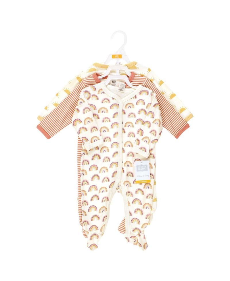 Baby Girls Hudson 0M-9M Cotton Sleep and Play 3-Pack, Sunshine And Rainbows