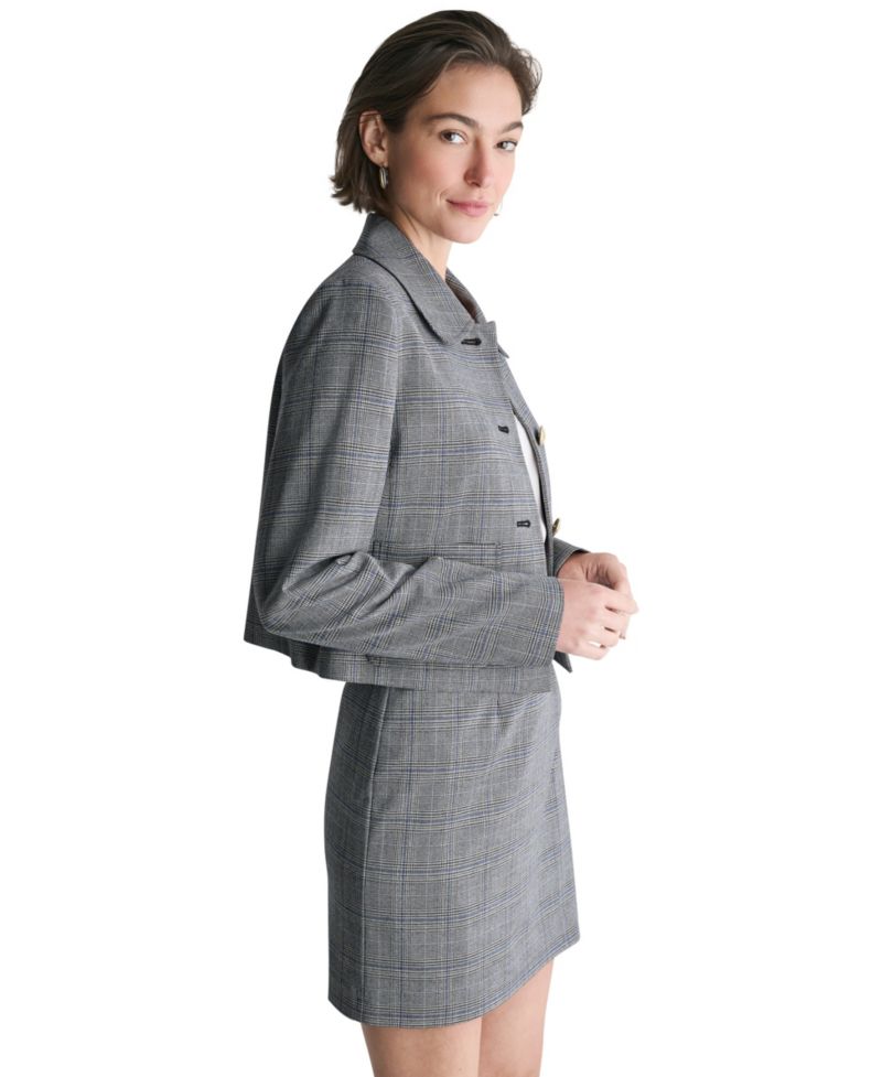 Women's Plaid Button-Down Cropped Jacket