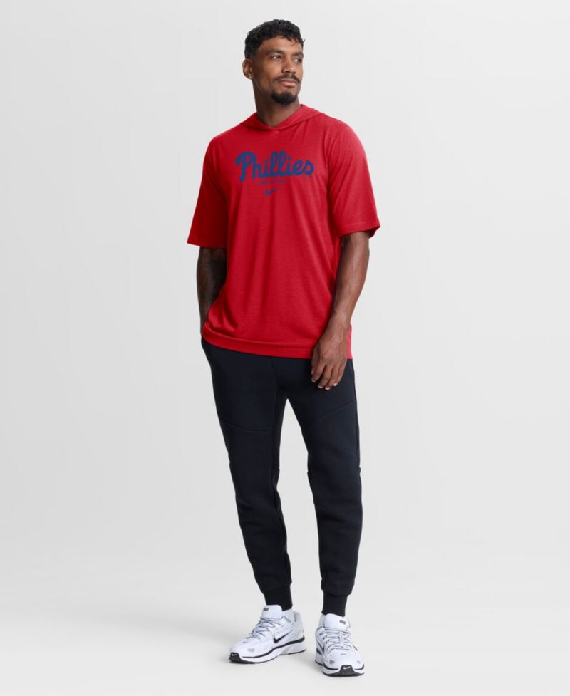 Men's Red Philadelphia Phillies Arched Wordmark Tri-Blend Hooded T-Shirt