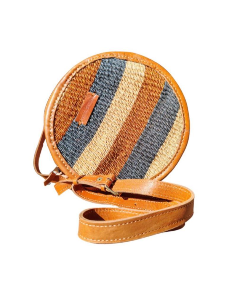 Earth Tone Round Handmade Sisal Crossbody Bag