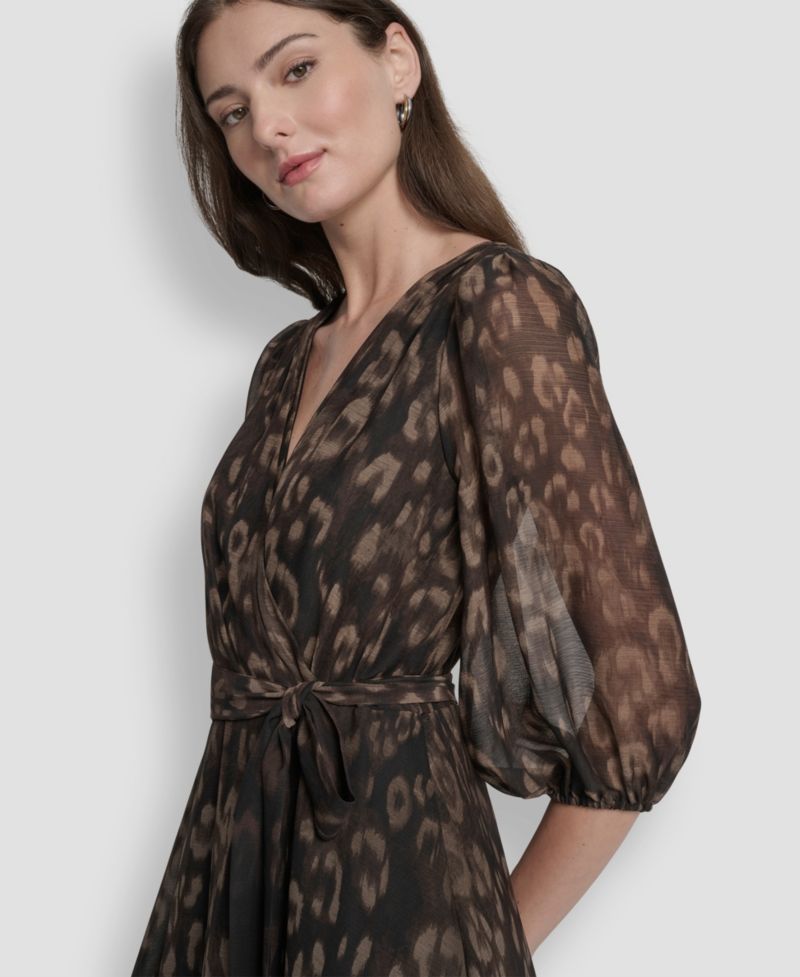 Women's Printed V-Neck Midi Dress
