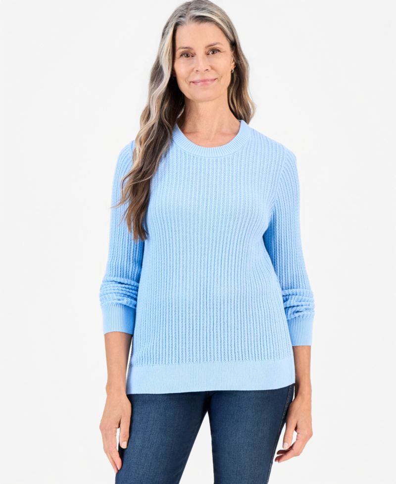 Petite Mix Stitch Crewneck Cotton Sweater, Macy's Exclusive