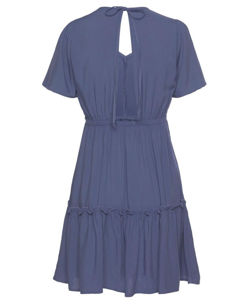 Women's Viscose Printed Ruffle Everyday Comfort V-Neck Short Dress