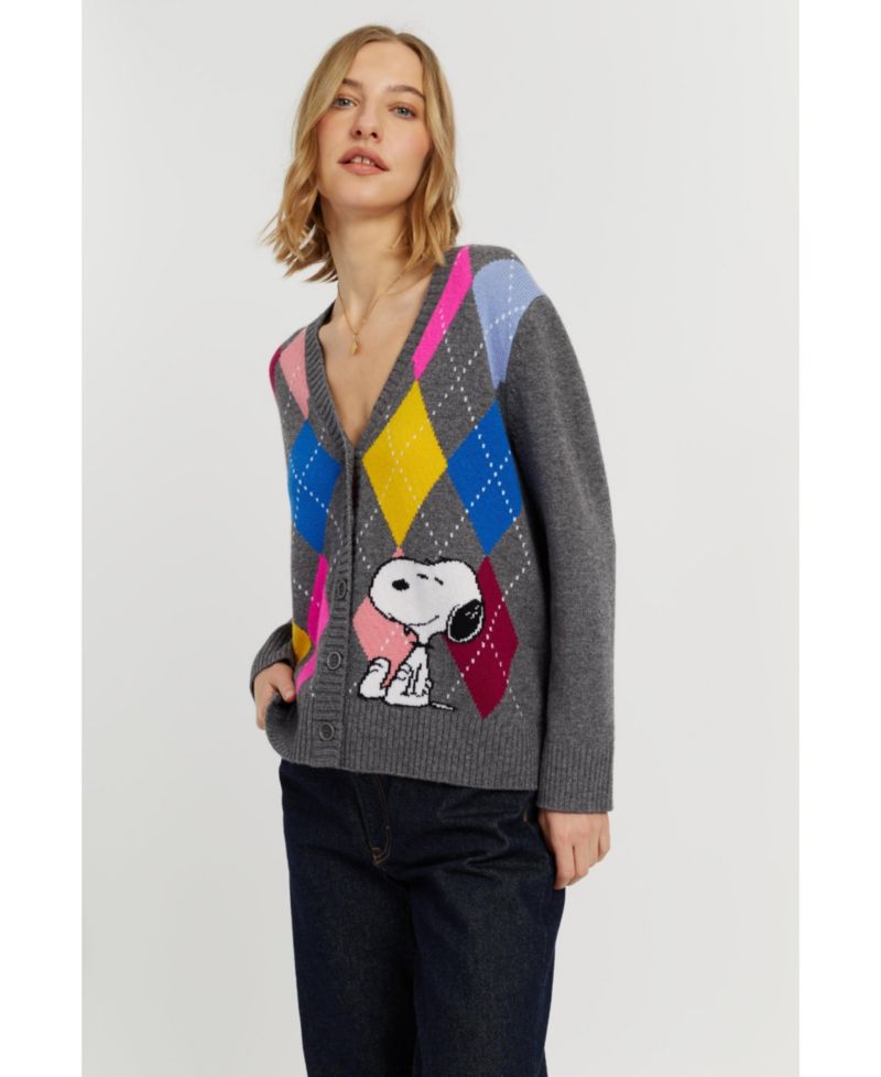Women's Wool-Cashmere Snoopy Argyle Cardigan