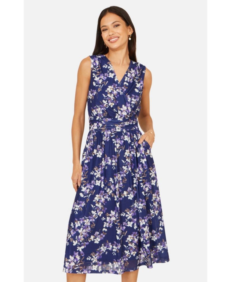 Women's Blossom Print Mesh Stretch Midi Dress