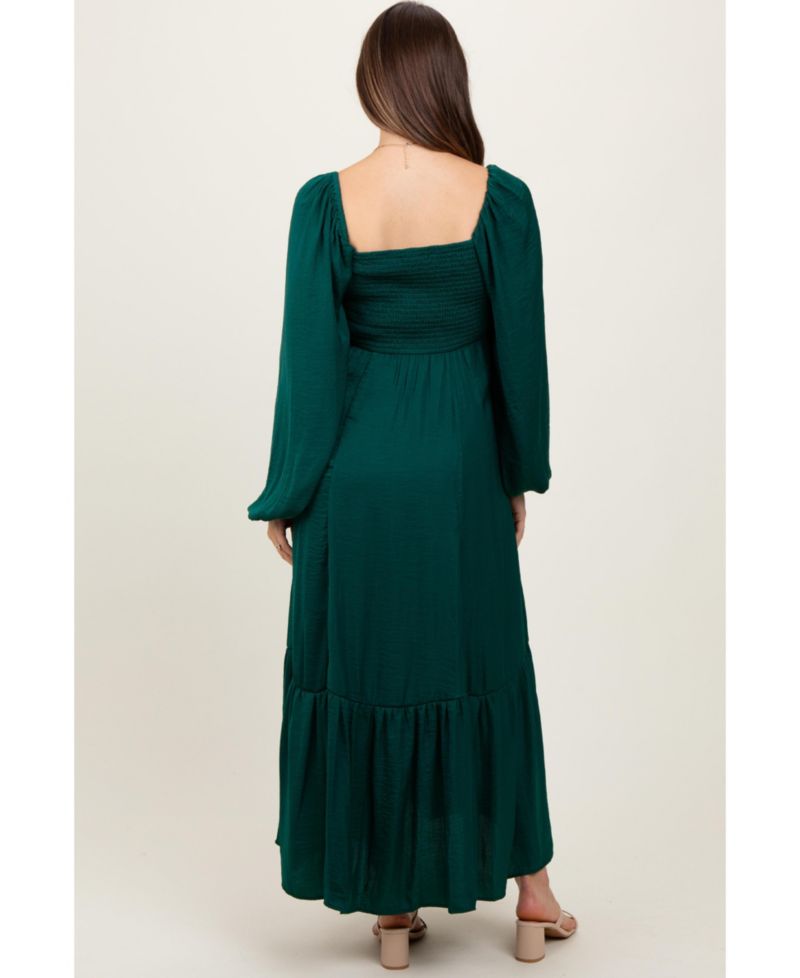 Women's Emerald Bow Satin Maxi Dress