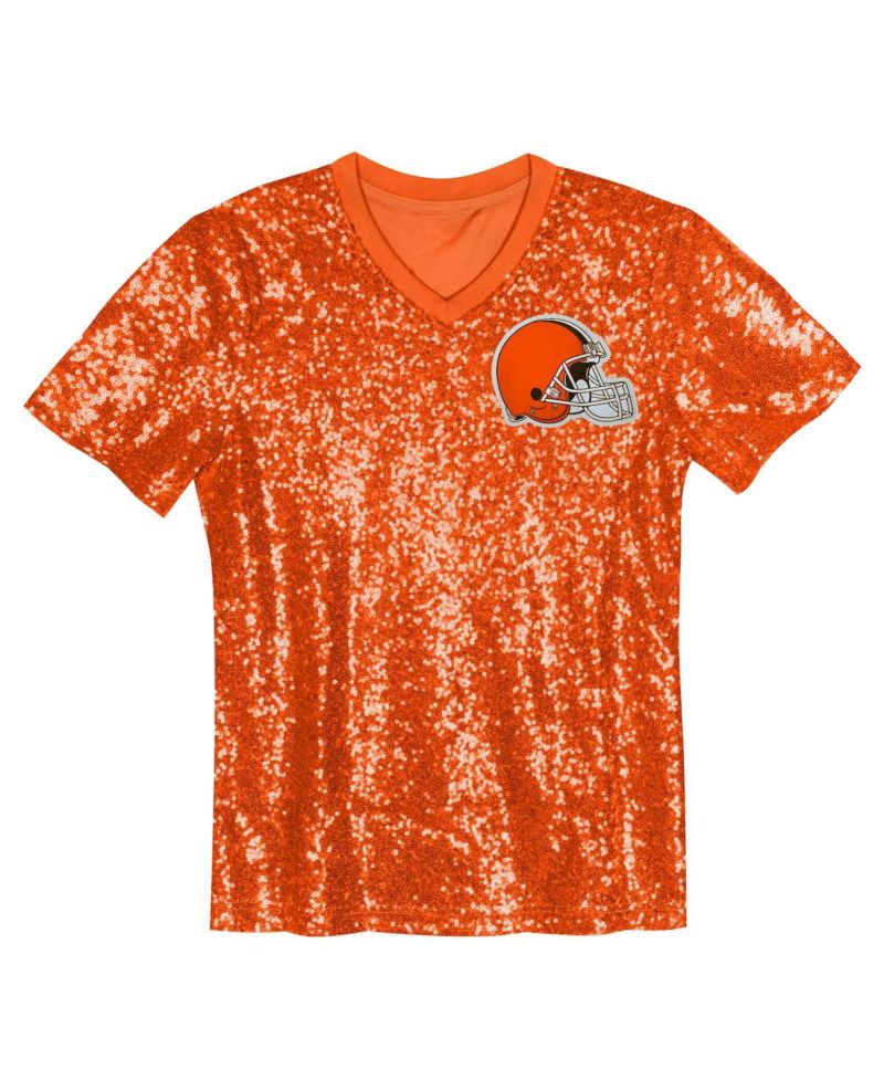 Big Girls Orange Cleveland Browns Wordmark Sequin V-Neck Top