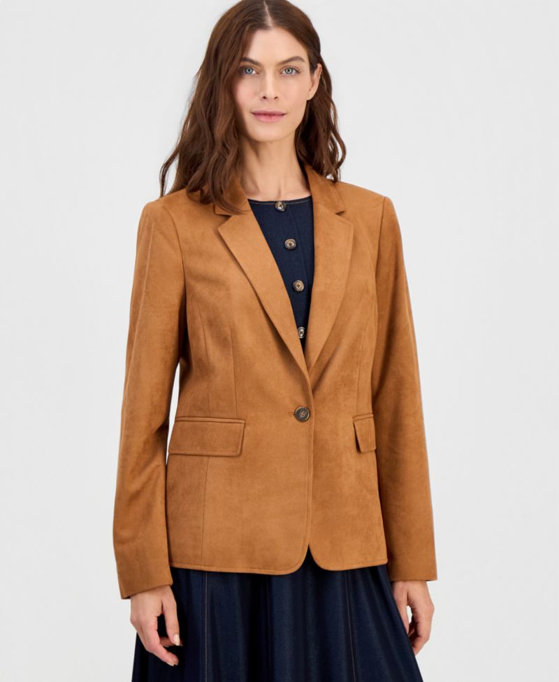 Women's Faux-Suede Single-Button Blazer