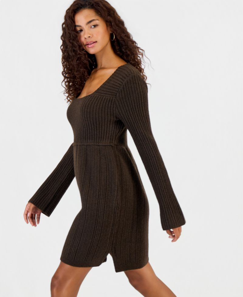 Juniors' Babydoll Square Neck Sweater Dress