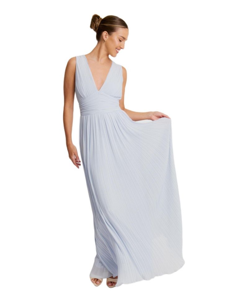 Women's Pleated Plunge Maxi Dress