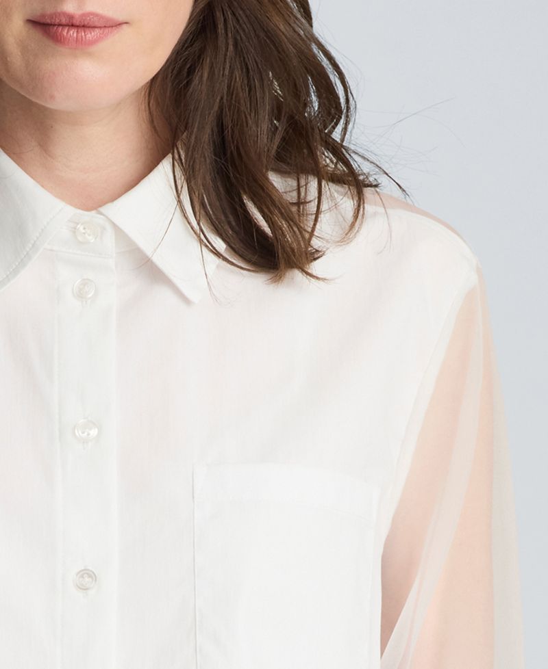 Women's Button Front Shirt with Sheer Overlay