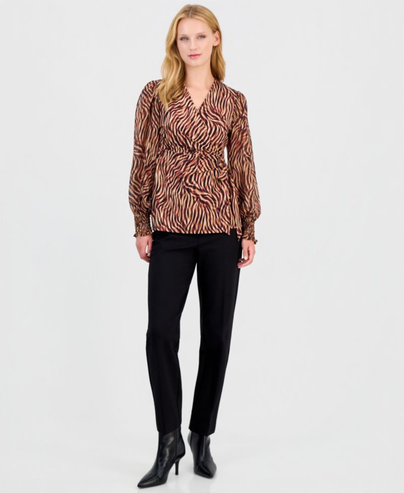 Women's Mixed Media Faux-Wrap Chiffon Blouse