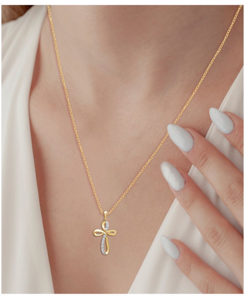 Diamond Cross Pendant Necklace in 18k Gold over Sterling Silver (1/10 ct. t.w.)
